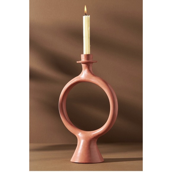 Anthropologie Candle Holder Candlestick Moroccan Ring Taper Terracota Sculptural - Picture 1 of 3